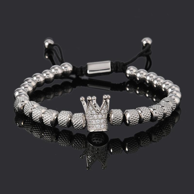 Luxury Stainless Steel Beads Royal Gold Crown Charm Man Bracelet Handmade Women Jewelry Gift