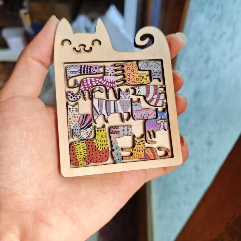 Wooden Cat Puzzle Game Early Education Animal Puzzle Kids Student Cat Shaped Puzzle Boys Girls