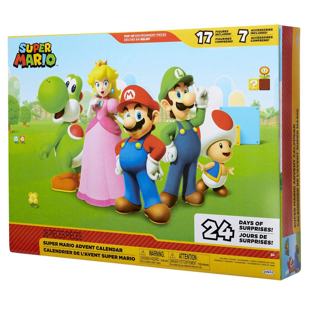 Super Mario Nintendo Advent Calendar Christmas Holiday Calendar with 17 Movable Figures and 7 Surprise Countdown In Environment 2.5-inch Accessories,