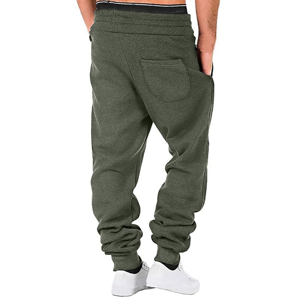 Men's Autumn/Winter Solid Color Drawstring Sports Pants Fitness Slim Fit Slightly Stretchy Long Pants
