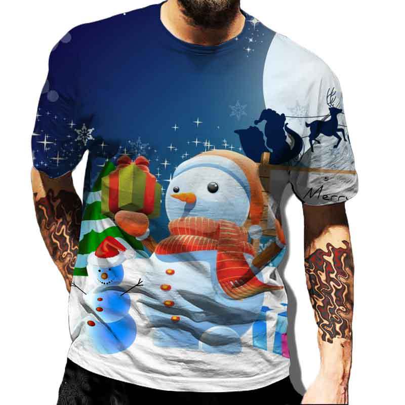 Santa Claus 3D Printed Christmas Tree Pattern Popular Street Men's Casual T-shirt In Europe and America