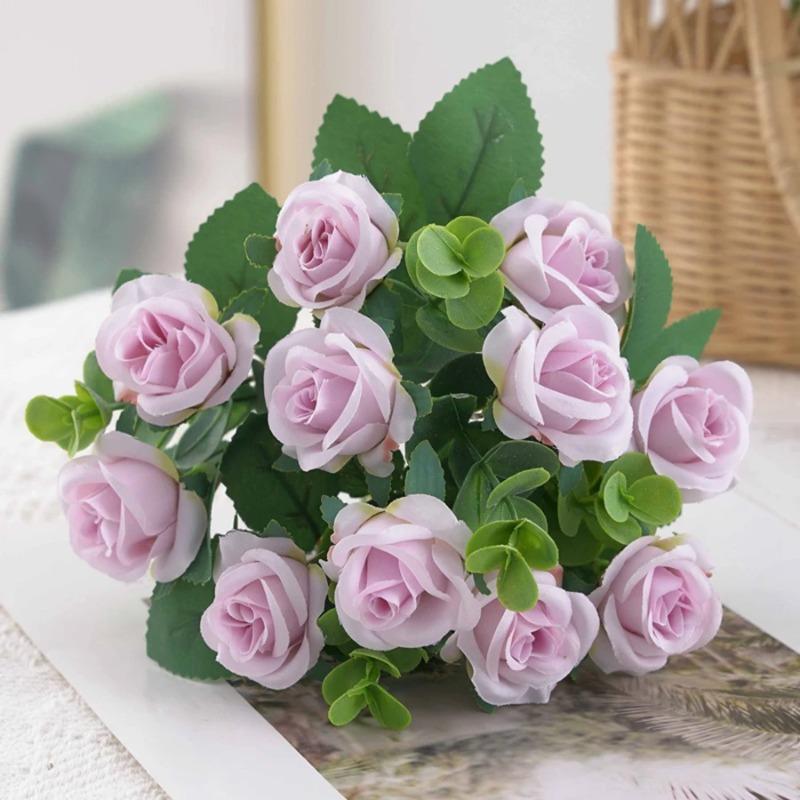 Artificial Eucalyptus Leaves & Silk Roses Bouquet, Fake Flowers for Vase, Home Outdoor Garden Festival Wedding Party Table Decor