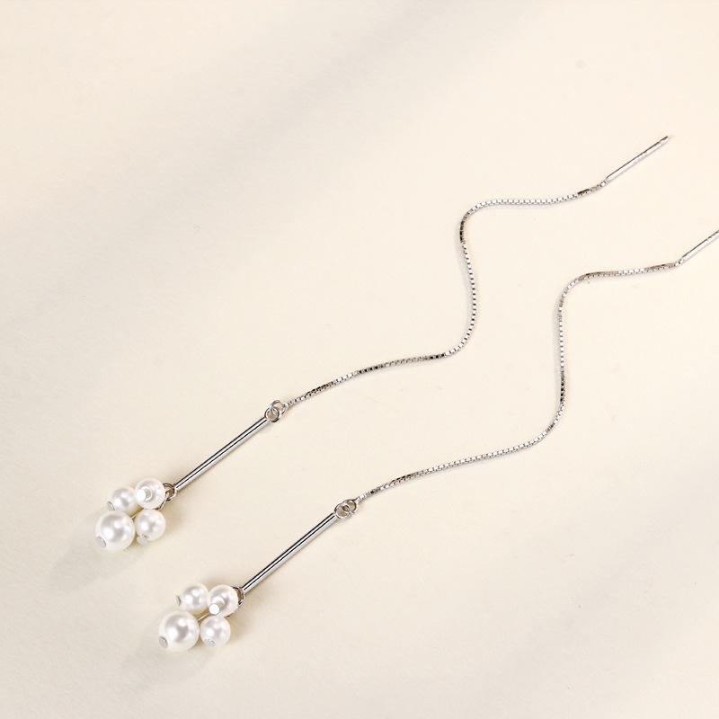 S925 Sterling Silver Korean Style Pearl Ear Cuffs for Women - Long, Elegant & Cool Pearl Earrings Sterling Silver
