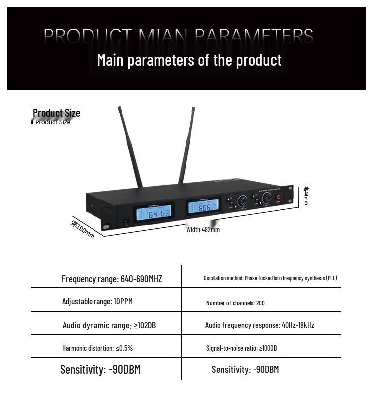 UHF FM Dual Wireless Dynamic Metal Handheld Mic for KTV and Stage
