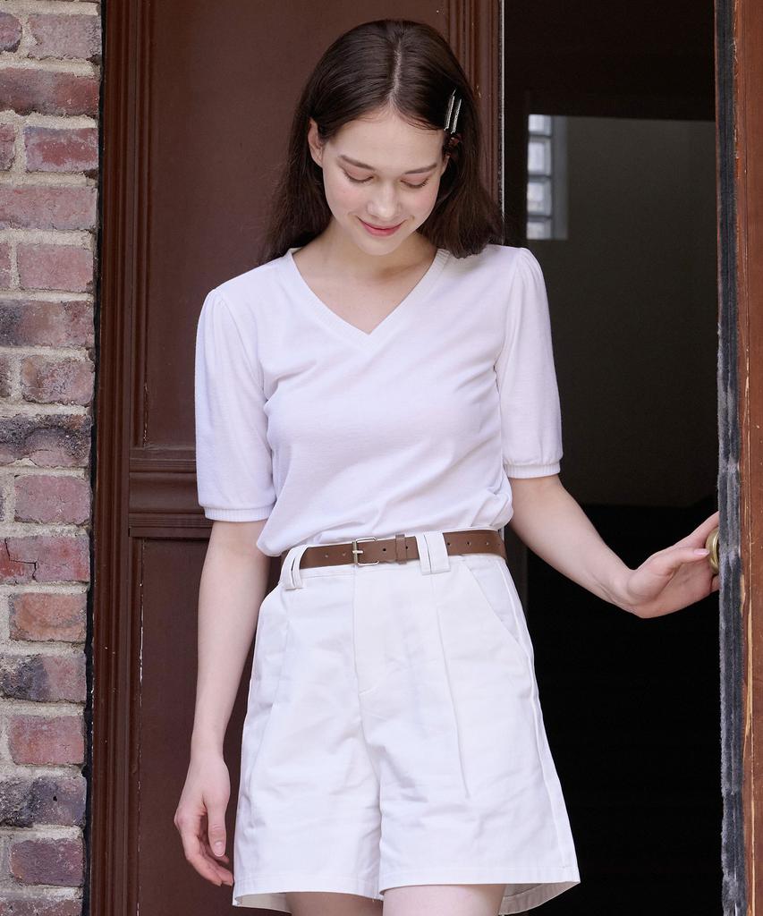 BIBYSEOB V-Neck Puff T-Shirt White [T42]