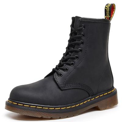 High-top Crazy Horse Black Motorcycle Boots Women's Classic Retro Short Boots Men's and Women's Boots Round Head Trend