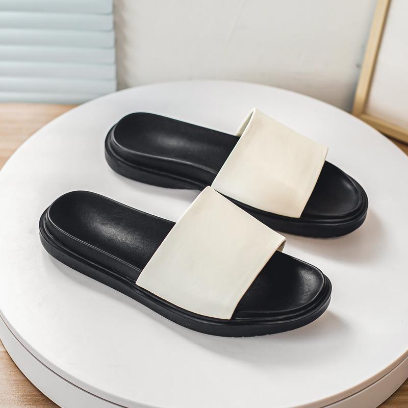 

3031 тапочки мужские летние кожаные на одном педале с одним словом шлепанцы для улицы нескользящие для ванной бани домашняя обувь 44 - Male Size