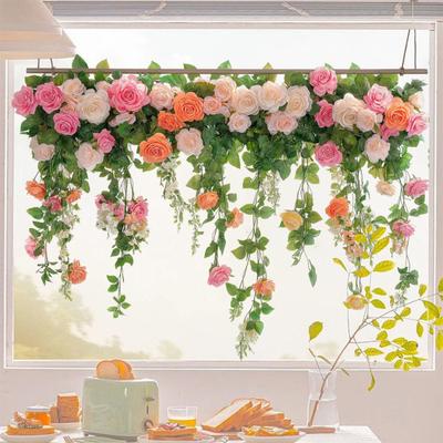 Spring Hanging Floral Vine Window Sticker Double Sided Rose Vine Leaves Window Decals Static PVC Glass Door Sticker for Home Room Decor