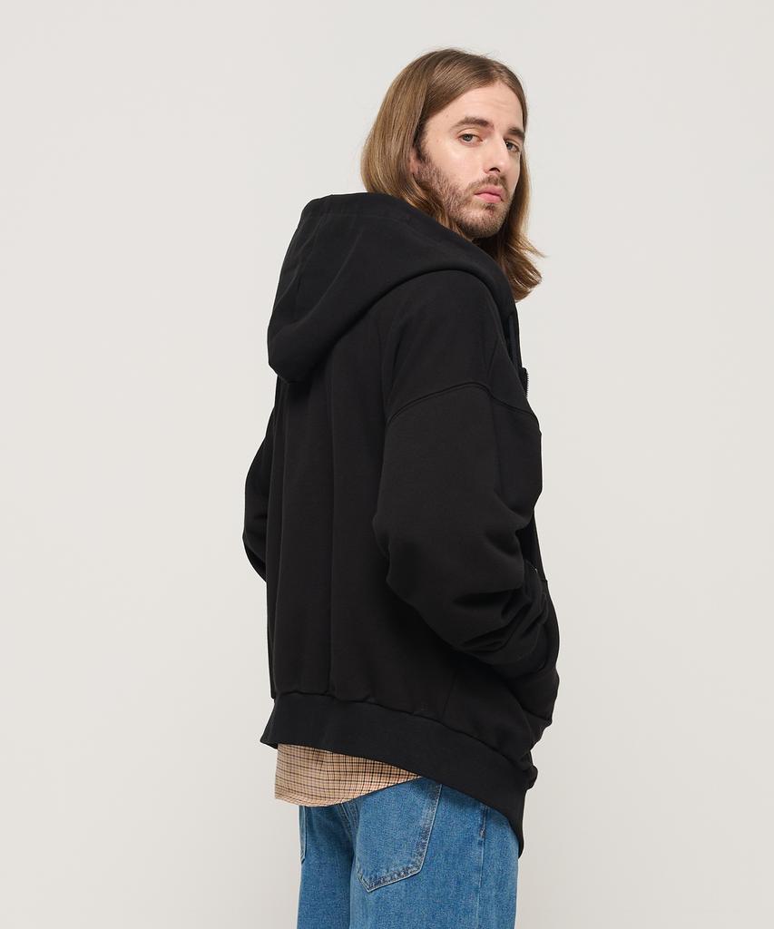 Cargobros Circle Pocket Oversized Zip-Up Hoodie (Black)
