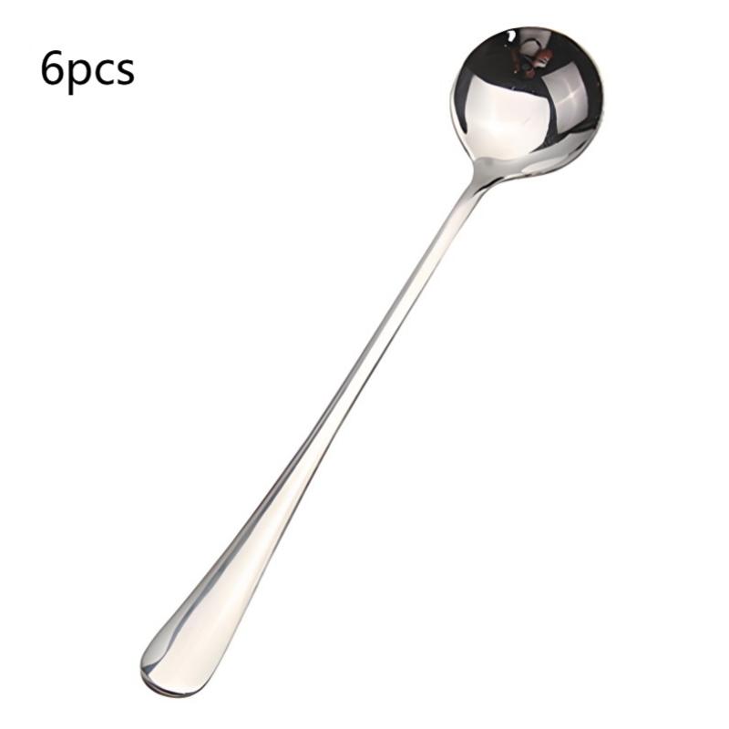1/6/10Pcs Stainless Steel Long-Handled Ice Teaspoon Coffee Spoon Ice Cream Stirring Spoon Kitchen Household Tableware