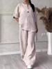 Women 2-Piece Outfit Long Sleeve Button Blouse & Wide Leg Pants Set Casual Solid Linen Look Suit S-5XL