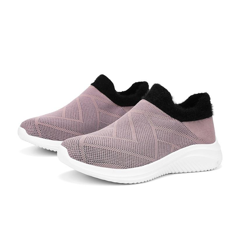 Thick-soled casual winter velvet thermal shoes lazy fly-woven mesh shoes sports hiking shoes