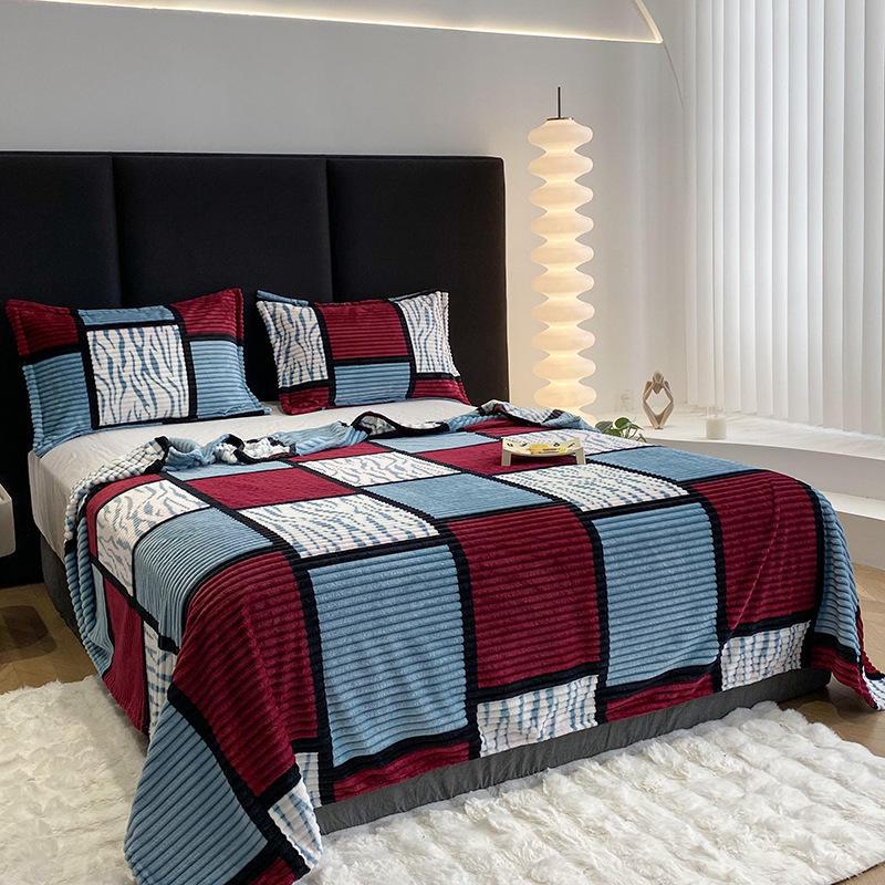 2024 Geometric Square Milk Velvet Blanket - Lightweight, Soft, Printed Design (Pillowcase Not Included)