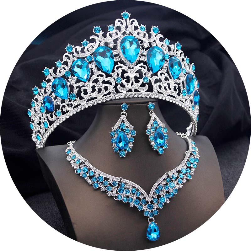 Elegant Big Tiaras and Crowns Bridal Jewelry Sets for Women Prom Wedding Crown With Choker necklace earrings Pageant Tiara Set