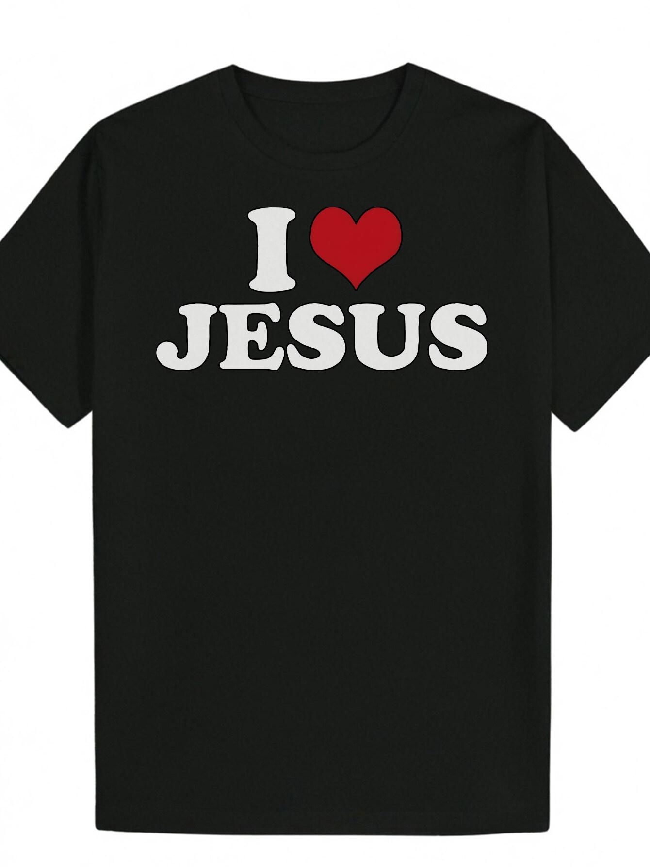 Casual Summer T-shirt - I Love Jesus Graphic with Red Heart XXXL