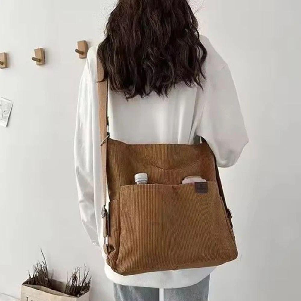 Korean Style Corduroy Tote Bag Elegan Crossbody Bag Casual Multifunctional Shoulder Bag Travel