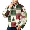 Men's Christmas Print Zip-Up Sweatshirt with Stand Collar, Plus Size Flannel Top for Fall Winter