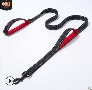 Premium Custom Size and Logo Double Handle Dog Leash Heavy Duty with Padded Handle Lead for Walking and Training Large Dog lead (Black,M) чёрный