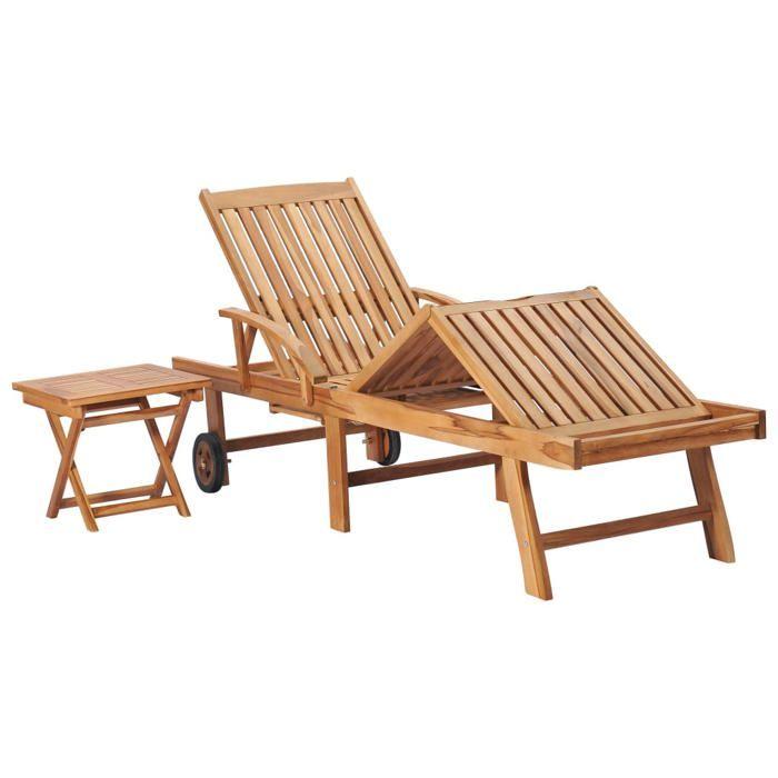 VidaXL Chaise Longue with Table and Cushion Solid Teak Wood 3063034