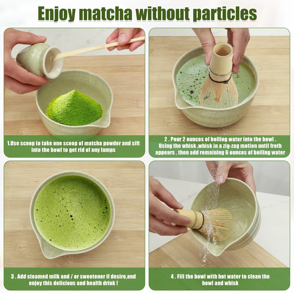 4Pcs Whisk Set Elegant Matcha Tea Set Reusable Matcha Making with Ceramic Matcha Bowl Whisk Holder for Tea Lovers