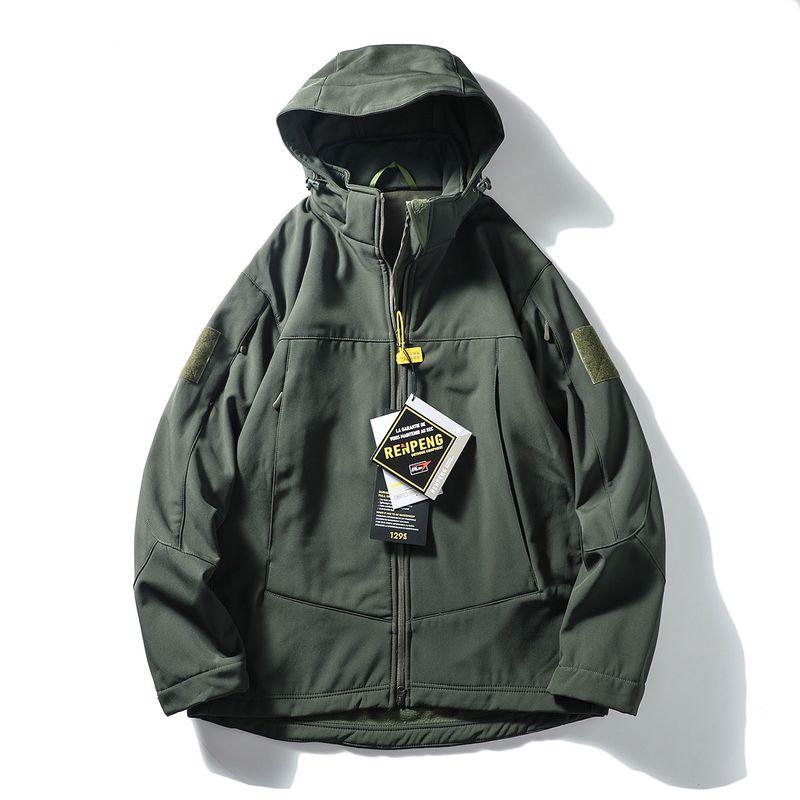 Tactical Soft Shell Jacket Fleece-lined Thick Windproof Outdoor Pickled Green 4XL.