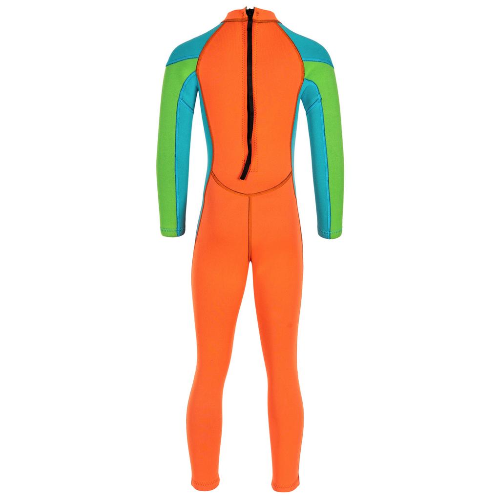 Kids Thermal Swim Jumpsuit Color Contrast Design Full Sleeve Zipper Closure Water Sport Outfit