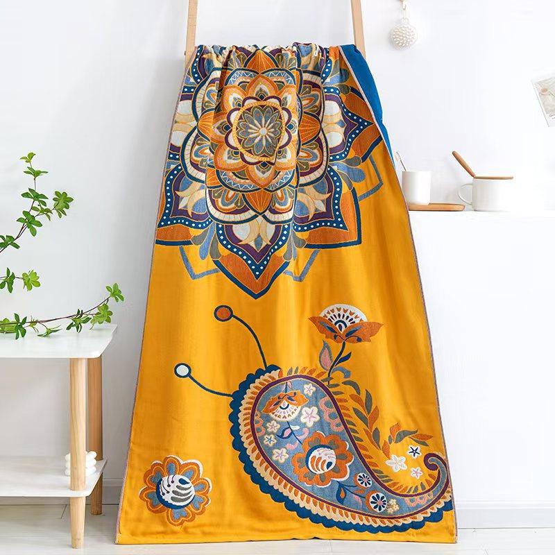 New Style Pure Cotton Gauze Jacquard Edge Binding Extra Large Thickened Absorbent Quick-Drying Bath Towel for Couples Family Use