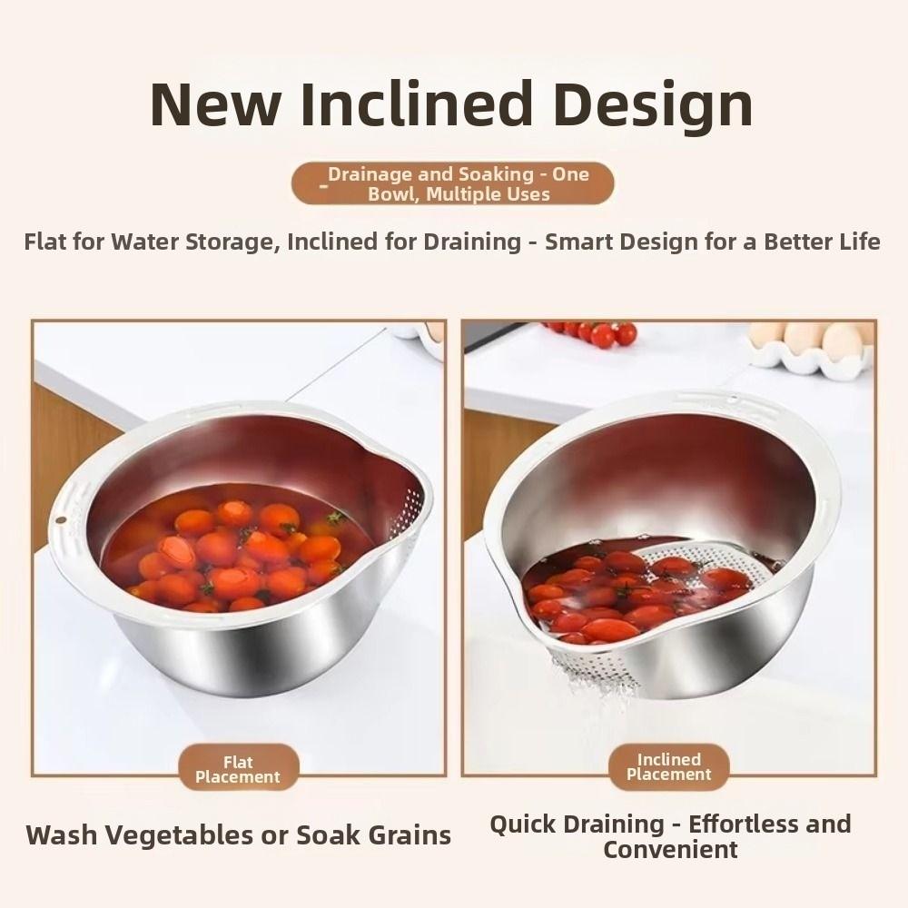 Reusable Vegetable Slicer Grater Stainless Steel Rice Washing Basin  Food Preparation
