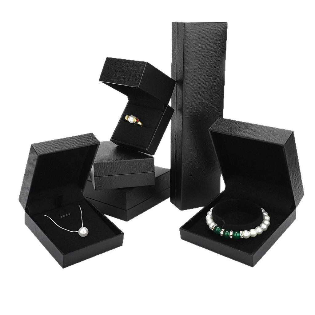 Diagonal Lattice Jewelry Box - Black: Holds Rings, Pendants, Bracelets, Necklaces; Custom Logo Option Available
