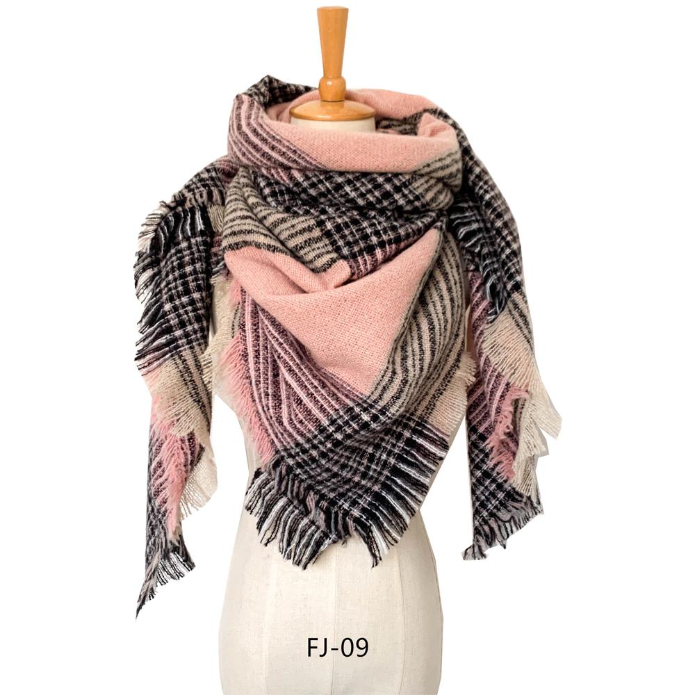 

Осенне-зимний большой клетчатый квадратный шарф, женский теплый толстый шаль с кисточками розовый