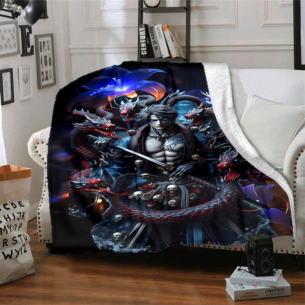 1pc Fantasy Warrior Statue Blanket Lightweight Flannel Blanket Throw Blanket For Sofa, Bed, Travel, Camping, Livingroom, Office, Couch