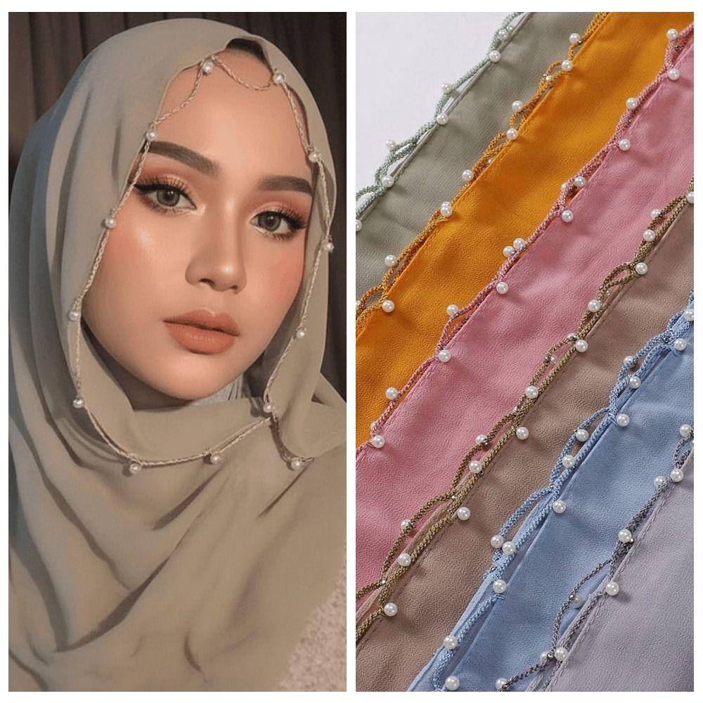 Pearls Wraps Shawl Chiffon Malaysia Headscarf Luxury Islamic Turban  Female