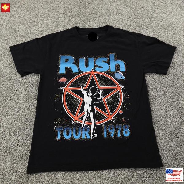 Rush Shirt Mens M Black 1978 Tour Graphic Logo Print Rock Band Concert Tee 70s Unisex T-Shirt XXXXL