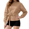 Women's Solid Color Long Sleeved Casual Round Neck Belt Bow Sports Shirt Pullover Top