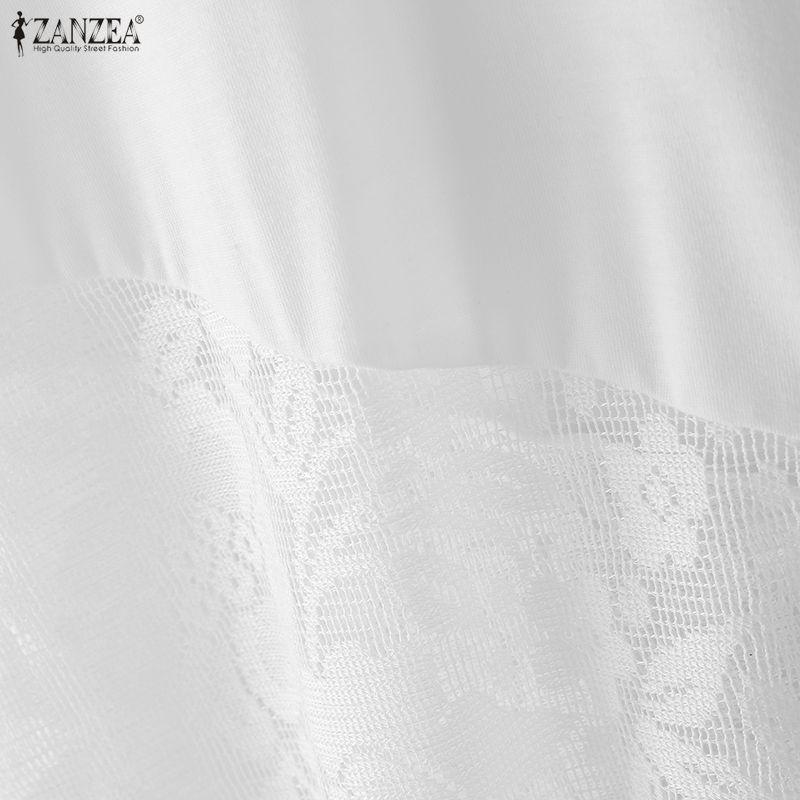ZANZEA T-shirt Lunghe Casual da Donna Estive con Maniche Corte e Girocollo, Cuciture in Pizzo Irregolare