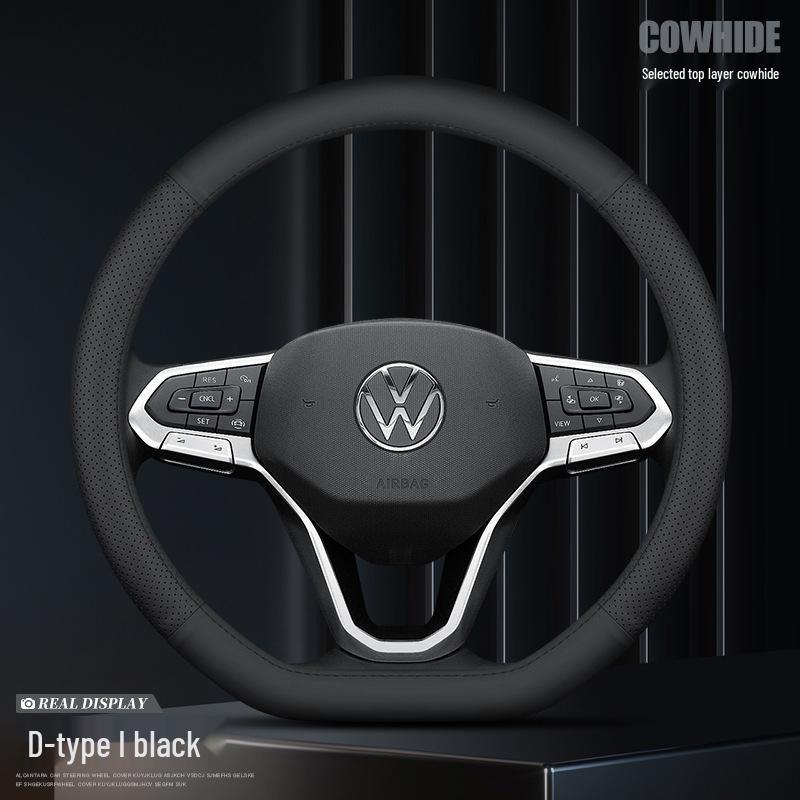 Universal Genuine Leather Steering Wheel Cover for Magotan, Passat, Lavida, and Bora - Anti-Slip & All-Season Fit