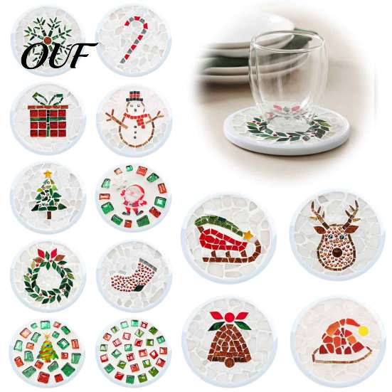 Creative Parent Child Interaction DIY Acrylic Coaster Making Kit, Christmas Theme Decorative Craft, Waterproof Drink Set Table Mat for Holiday