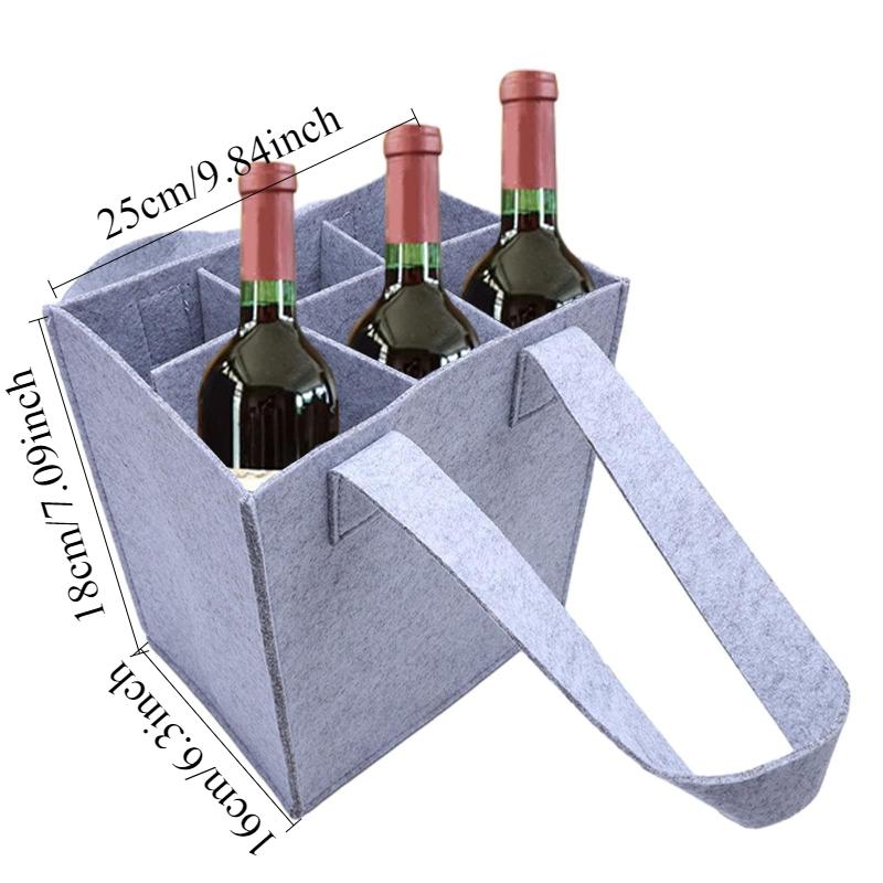 6-grid Felt Bottle Clamp Bag Grey Protective Wine Storage Pouchs Portable Handheld Red Wine Bag Suitable for Weddings, Birthdays and Family Gatherings