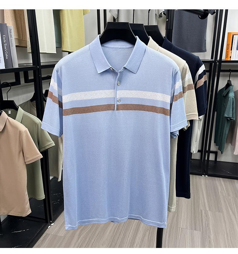 Mulberry Silk Linen Dark Pattern Jacquard Men's Polo Shirt