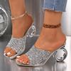 Fashion Plus Size Women's Shoes Square Toe Slip Rhinestone Slippers Cold Slip Special Heel Heels