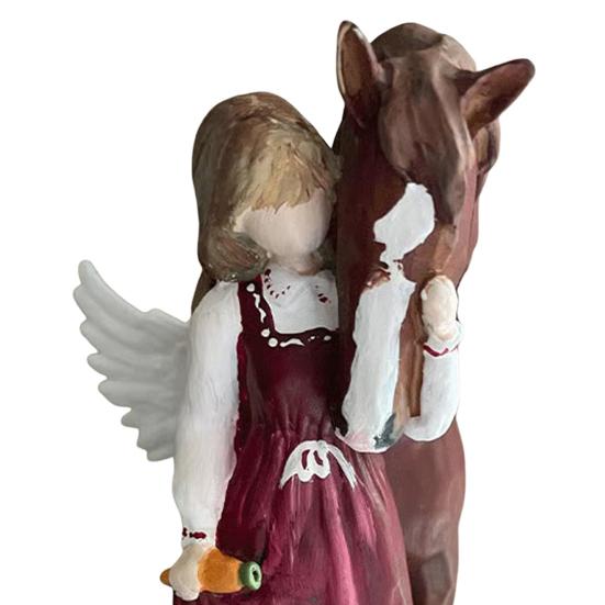 Girl Horse Figurine Resin Angle Pony Statue Sculpture Home Office