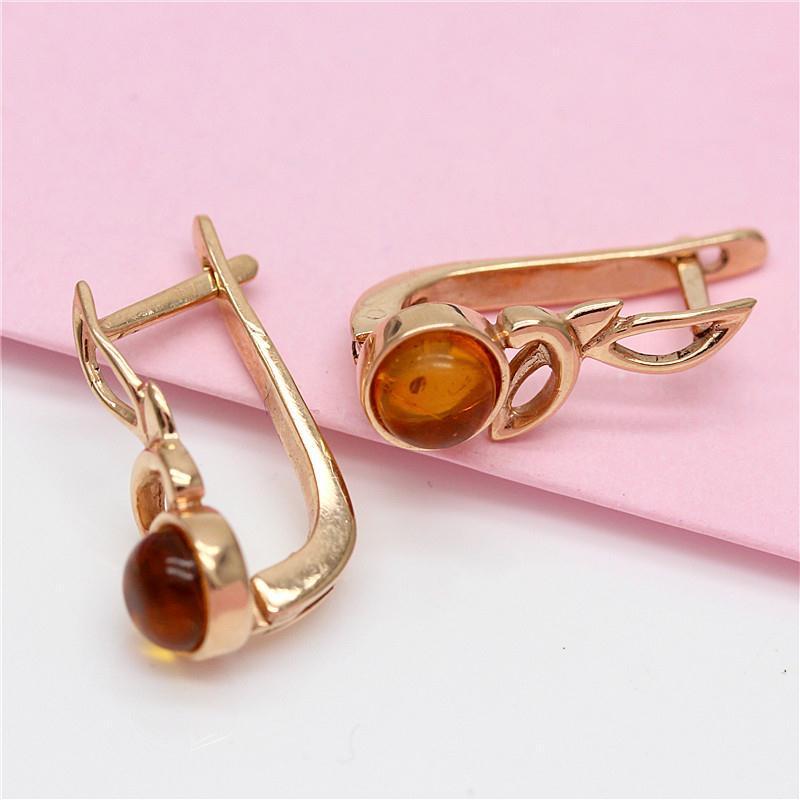 Purple Gold Earrings Inlaid With Amber Stone Women'S Pure Soviet Colored Gold-Plated Rose Gold Ear Buckles