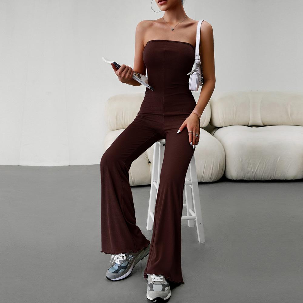 Women's Autumn Winter Elegant Slim Fit Sexy Bra Jumpsuit Strapless Solid Color Backless Romper