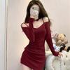 Sexy Spice Girl Retro Off-Shoulder Dress Women's Autumn and Winter 2026 New Slim-Fit Interior Fashion Pure Hip Wrap Skirt