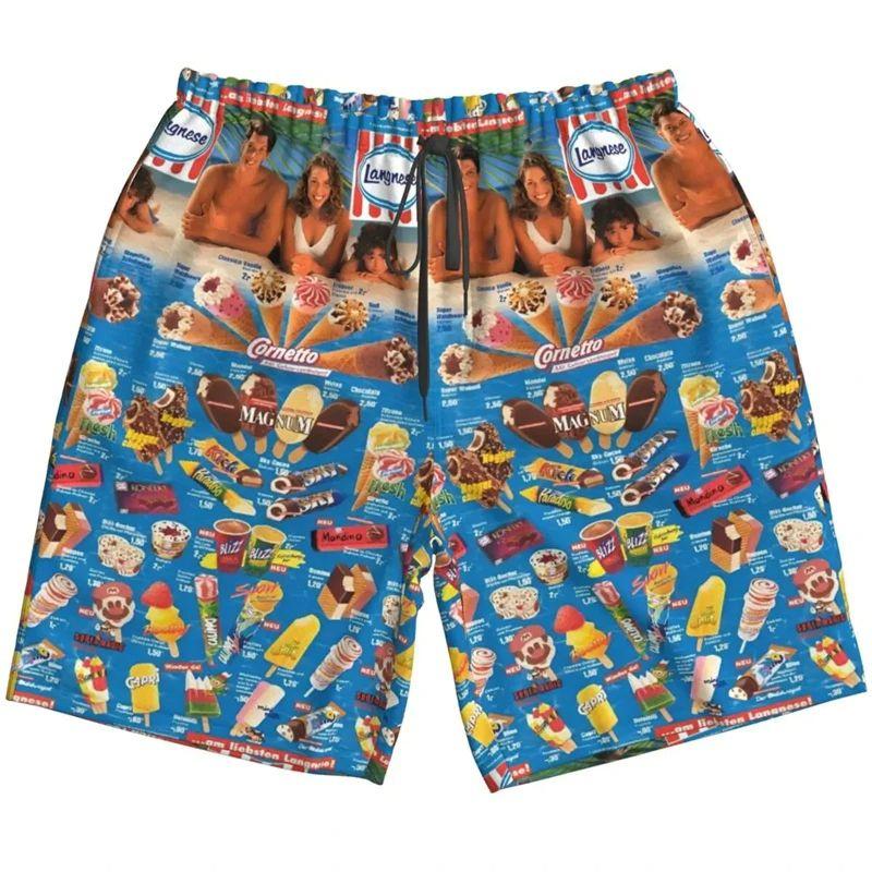 Drukowane 3D Zimne Lody Spodenki Plażowe Męskie Hawajski Wzór Lodów Krótkie Spodnie Letnie Codzienne Luźne Kąpielówki Streetwear
