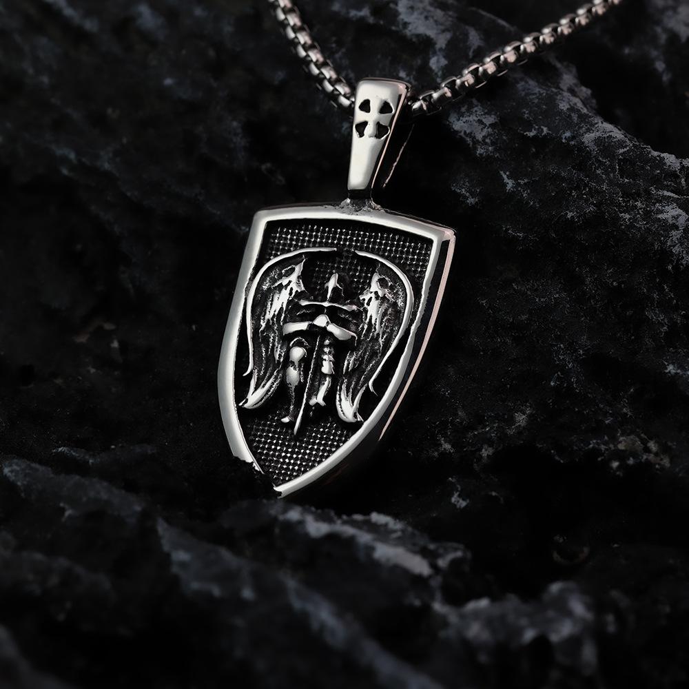 316L Steel Archangel Pendant - St Michael Necklace for Men, Catholic Amulet Jewelry, Vintage Baptism Gift Religious Accessories