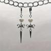Temperament Goth Handmade Silver Color Bowknot Rivets Tassel Heart Pendant Asymmetry Dangle Earrings for Women Halloween Jewelry