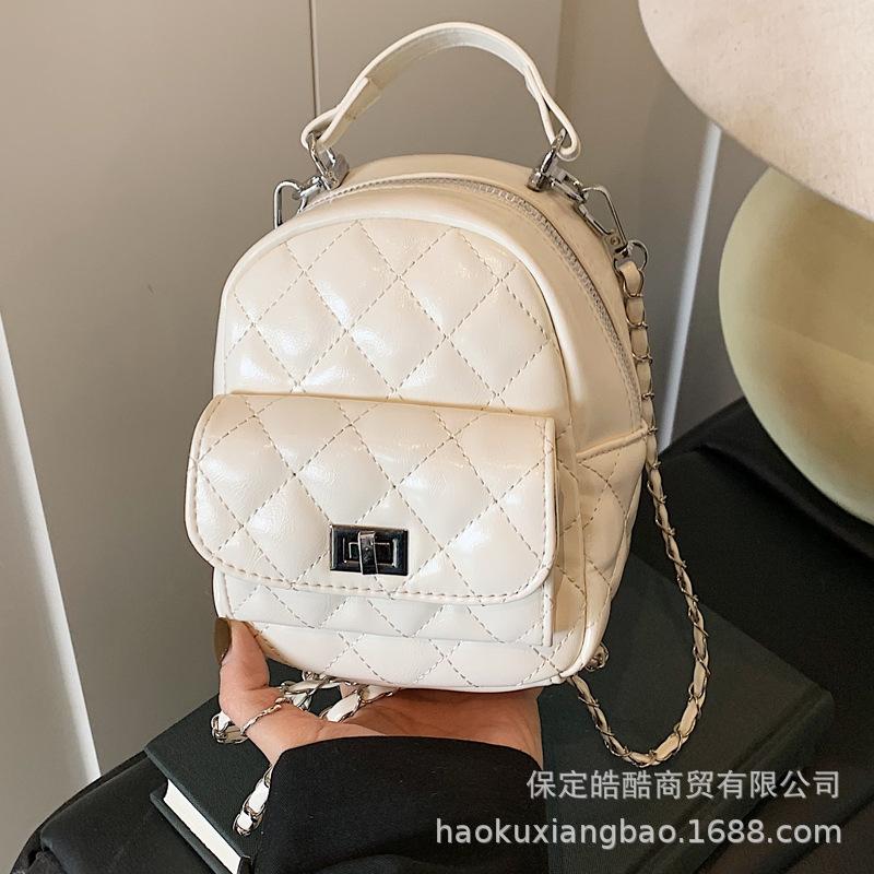 Rhombus embroidery thread niche design women's backpack 2025 new popular versatile chain small backpack bucket small schoolbag