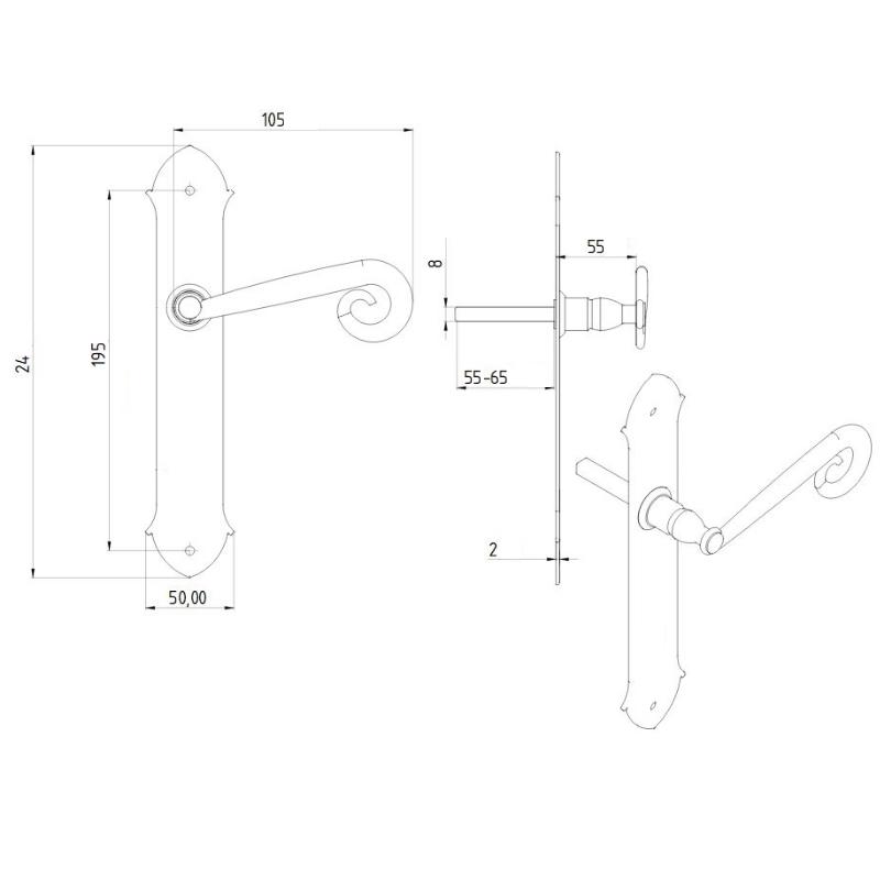 MALTA door handle with plate without hole BLACK