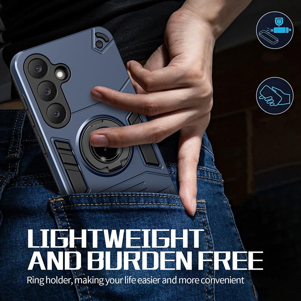 For Samsung Galaxy S25 Case with Ring Holder Kickstand PC + TPU Anti-Fall Phone Cover